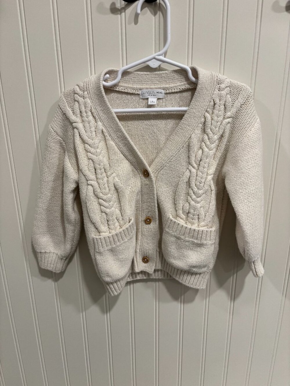 Grayson Mini Cream Cable-Knit Cardigan